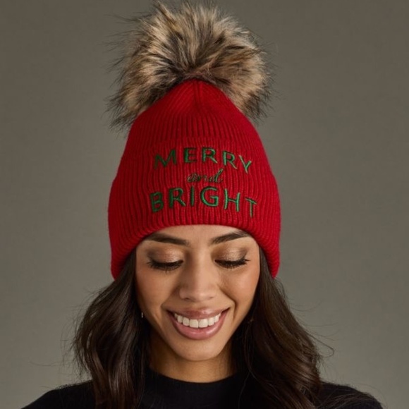 Panache Red Merry & Bright Knit Pom Hat - Picture 1 of 6